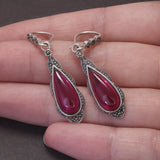 925 Sterling Silver Ethnic Vintage Ruby Earrings for Women Water Drop Shaped Rose Red Stone Luxury Female Wedding Party Jewelry