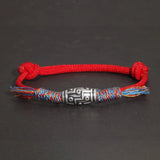 925 Sterling Silver Braid Bracelet with Dzi Bead Talisman Adjustable Colorful Bracelet for Men and Women