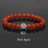 8mm Natural Stone Beaded Bracelet for Men Women 925 Sterling Silver Vajra Six Words Mantra Charm Obsidian Agate Handmade Jewelry