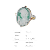 S925 Sterling Silver Natural Gemstone Jewelry Green Onyx Goddess Cameo Ring Gold Color Oval Statement Rings for Ladies