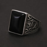 925 Sterling Silver Black Onyx Signet Ring for Men Natural Stone Cool Retro Vintage Punk Turkish Rings Biker Male Jewelry Gift