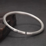 999 Pure Silver Heart Sutra Open Cuff Bracelet Engraved Buddhist Mantra Design Spiritual Healing Amulet Jewelry for Men Women - GQTORCH Jewelry