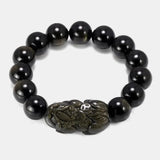 Natural Obsidian Three Coins Pi Yao Beaded Bracelet For Men And Women Gold Color Lucky Brave Troops Chinese Traditional Bracelet - GQTORCH Jewelry