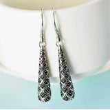 Wholesale Silver Jewelry S925 Sterling Silver Retro Ethnic Fish Scale Pattern Black Agate Long Face-shaped Earrings Women