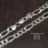 Real 925 Sterling Silver Italian 5mm Diamond-Cut Figaro Chain Bracelet Necklace For Women Men Classic Handmade Jewelry