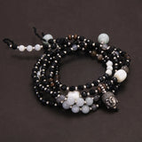 Handmade Tibetan Buddhist Charm Beaded Bracelet for Women Men Natural Cat Eyes Black Onyx Small Beads Jewelry