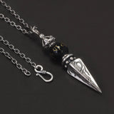 925 Sterling Silver Buddhist Amulet Vajra Pestle Pendant Necklace Black Onyx Sanskrit Six Character Mantra Retro Tibetan Jewelry