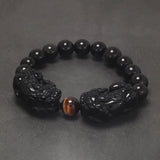 Natural Obsidian Stone Beads Pixiu Bracelet for Men Black/Gold Obsidian Vintage Chinese Fengshui Wealth and Luck Jewelry