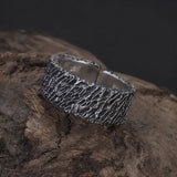 925 Sterling Silver Retro Irregular Stripe Ring for Men Women Meteorite Pattern Punk Rock Gothic Hiphop Biker Cool Jewelry