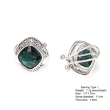 Antique 925 Sterling Silver Simulated Emerald Jewelry Set for Women Ring Earrings Pendant Square Green Zircon Wedding Bridal