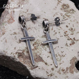 925 Sterling Silver Gothic Cross Drop Earrings Black Zircon Men Women Retro Fashion Jewelry Friendship Gifts