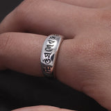 925 Sterling Silver Classic Om mani padme hum Ring Men Women Six Words Mantra Buddhist Avatamsaka Sutra Vintage Simple Jewelry