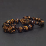 10/14mm Natural Tiger Eye Stone Beaded Pixiu Bracelet for Men Vintage Retro Chinese Fengshui Good Wealth Lucky Bracelets Jewelry