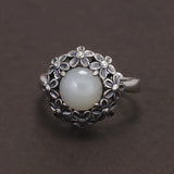 925 Sterling Silver Red Agate or Jade Floral Jewelry Set for Women Begonia Flower Ring Earrings Necklace Elegant Vintage Jewelry