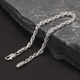 3.3mm 925 Sterling Silver Classic Twist Rope Chain Link Bracelet Unisex Diamond-Cut Braided Rope Bracelet Fashion Jewelry