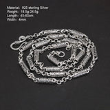 4mm 925 Sterling Silver Necklace for Men Carved Six Words Mantra Charm O shape Chain Amulet Fine Jewelry