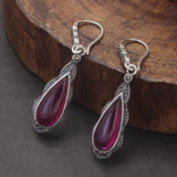 925 Sterling Silver Ethnic Vintage Ruby Earrings for Women Water Drop Shaped Rose Red Stone Luxury Female Wedding Party Jewelry