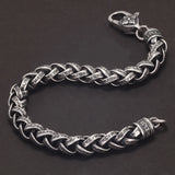 Solid 925 Sterling Silver Six-Word Mantra Braided Link Bracelet Four-Pointed Star Lobster Clasp Tibetan Buddhist Jewelry