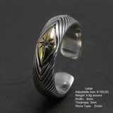 Genuine Pure 925 Sterling Silver Jewelry Retro Wave Stripe Men's Zircon Adjustable Thai Silver Ring