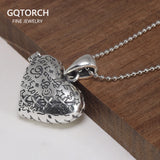 925 Sterling Silver Ladies Vintage Pendant Necklace Fashion Love Heart Openable Pendant Heart Shaped Female Jewelry