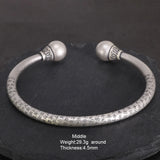 Genuine 990 Sterling Silver Tibetan Bangle Men's and Women's Heart Sutra Adjustable Bracelet Bracelet Good Luck Jewelry