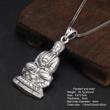 999 Sterling Silver Avalokitesvara Sitting on The Lotus Flower Mirai Buddha Charm Pendant Vintage Guanyin Necklace