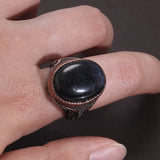 925 Sterling Silver Blue Tiger's Eye Signet Ring Natural Gemstone Hawk's Eye Turkish Ring for Men Retro Punk Male Jewelry