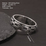 Real S925 Sterling Silver Spinner Rings Irregular Chain Design Retro Punk Style For Men Rotatable Index Finger Ring