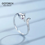 925 Sterling Silver Small Cute Fox Ring for Women Girls Adjustable Opening Wedding Ring Fine Jewelry