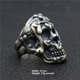 Real 925 Sterling Silver Naked Skull Rings For Men Retro Antique Motorcycle Biker Rings Punk Skeleton