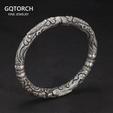 Vintage Solid S999 Sterling Silver Bracelet Bangle Double Dragon Embossed Mens Fine Viking Jewelry