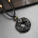 Natural Black Obsidian Onyx Pendant Necklace Lucky Amulets for Men and Women With Rope Chain - GQTORCH Jewelry
