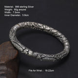 Vintage Solid S999 Sterling Silver Bracelet Bangle Double Dragon Embossed Mens Fine Viking Jewelry