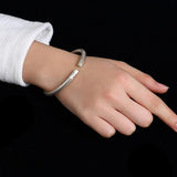 999 Pure Silver Bangles for Women Heart Sutra Buddhist Scriptures Engraved Mother Lover Gift Fine Sterling Silver Jewelry - GQTORCH Jewelry