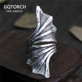 Handmade Exaggerated Real Pure 999 Sterling Silver Large Rings For Women Plant Flower Leaves Shaped Vintage Rings Fine Jewelry - GQTORCH Jewelry
