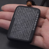 Natural Obsidian Tag Pendant Necklace for Men Prajna Paramita Sutra Engraved Tiger Eye Rope Chain Vintage Buddha Jewelry
