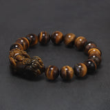 10/14mm Natural Tiger Eye Stone Beaded Pixiu Bracelet for Men Vintage Retro Chinese Fengshui Good Wealth Lucky Bracelets Jewelry