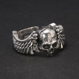 Sterling Silver 925 Punk Hip Hop Style Jewelry Ring Personality Wing and Skull Shape Opening Resizable Ring Valentine's Day Gift