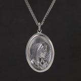 925 Sterling Silver Goddess Relief Portrait Pendant Necklace for Women Men Oval Shaped Vintage Retro Fashion Fine Jewelry Gift
