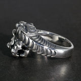 Real Pure 925 Sterling Silver Men's Rings Double Tiger Heads Retro Punk Rock Opening Adjustable Biker Rings Fine Jewelry