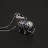 Solid 990 Fine Silver Antiqued Elephant Pendant Necklace for Men Women Punk Retro 925 Sterling Silver Chain Necklace Y2k Jewelry