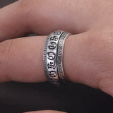 925 Sterling Silver Six Words Mantra Anti Anxiety Ring for Men Women 8mm Vintage Retro Spinner Prayer Buddhist Jewelry