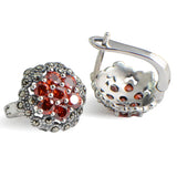 Real 925 Sterling Silver Handmade Flower Earrings Clip For Women Inlaid Red Garnet Natural Stone Vintage Style Brinco