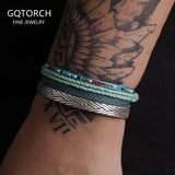 4pcs/set 999 Pure Silver Handmade Braided Cuff Bangle Knots Thread Rope Multi-layer Combination Bracelet Vintage Boho Jewelry