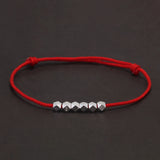 925 Sterling Silver Small Bead Braided Rope Bracelet Anklet for Women Men Grey Red Black Thin Friendship Bracelet Trendy Jewelry