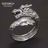 925 Sterling Silver Dragon and Phoenix Rings Adjustable Opening Size 6-11 Vintage Lucky Couple Jewelry