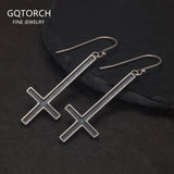 925 Sterling Silver Upside Down Cross Pendant Dangle Earrings for Men Women Gothic Retro Hip Hop Punk Hypoallergenic Ear Jewelry
