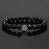 8mm Natural Stone Beaded Bracelet for Men Women 925 Sterling Silver Vajra Six Words Mantra Charm Obsidian Agate Handmade Jewelry