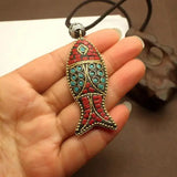 Handmade Fish Pendant Necklace Adjustable Long Sweater Chain Ethnic Original Design Shift Lucky Amulets And Talismans - GQTORCH Jewelry