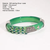 925 Sterling Silver Peacock Bangles for Women Chalcedony Openable Antique Style Thai Silver Bracelet